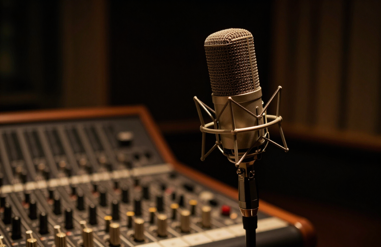 Vintage microphone and recording studio equipment