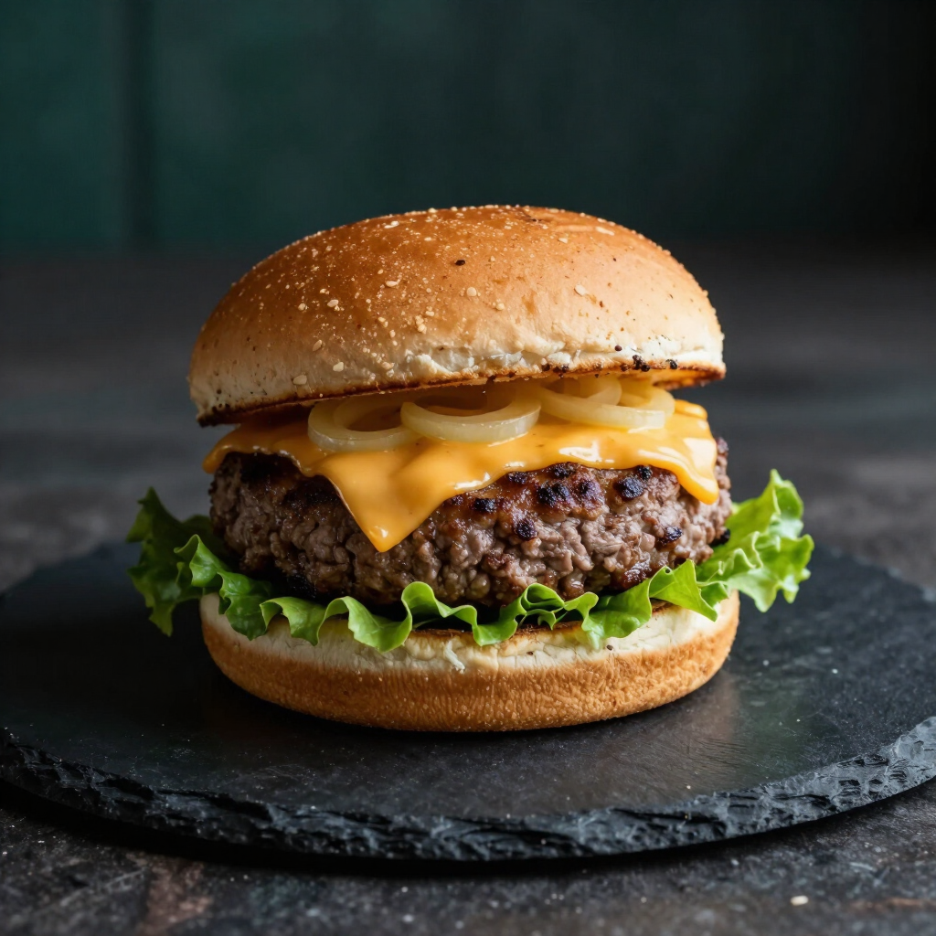 Homemade beef burger with cheese and salad