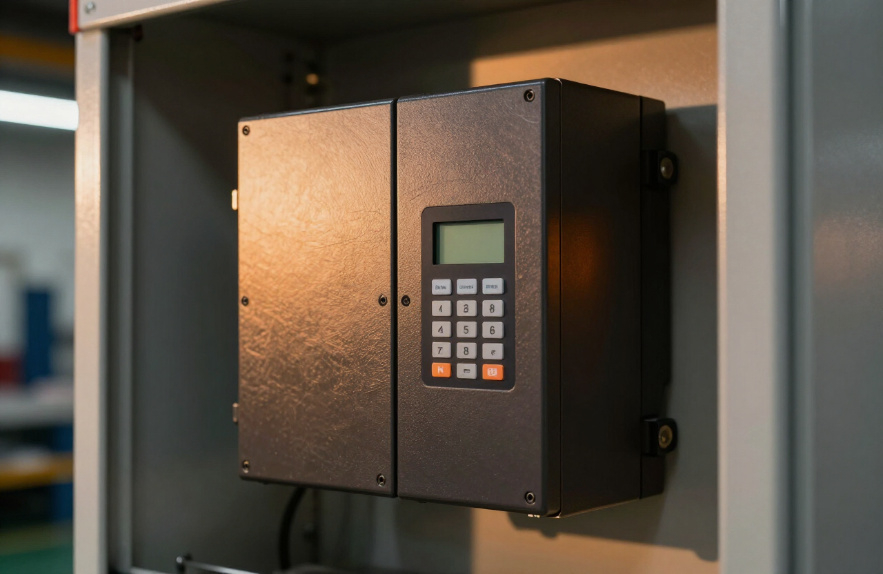 Close-up of a Darwin Motion variable speed drive unit in an electrical cabinet