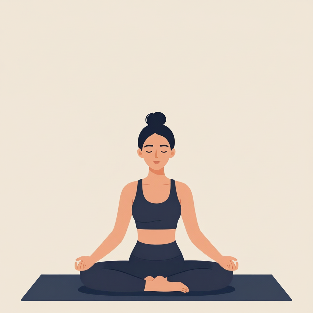 Ilustración de una mujer meditando en postura de yoga sobre una esterilla