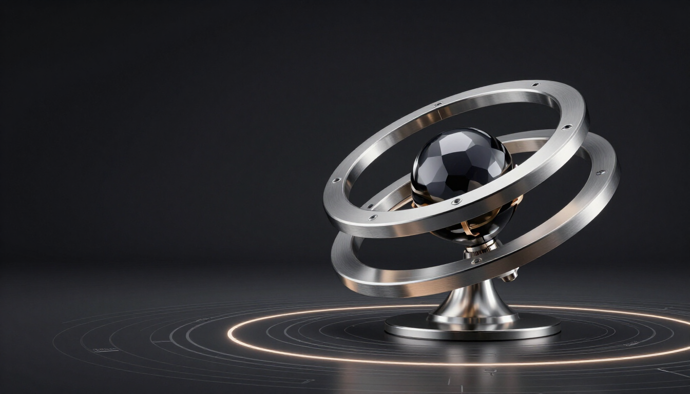 Système orbital en titane et argent, représentation conceptuelle d’un écosystème digital intelligent