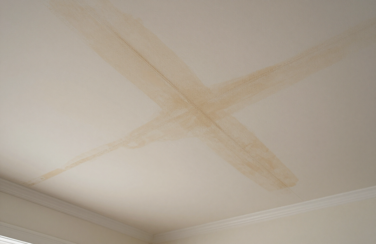 Ceiling with water stains before painting in a Union City NJ apartment