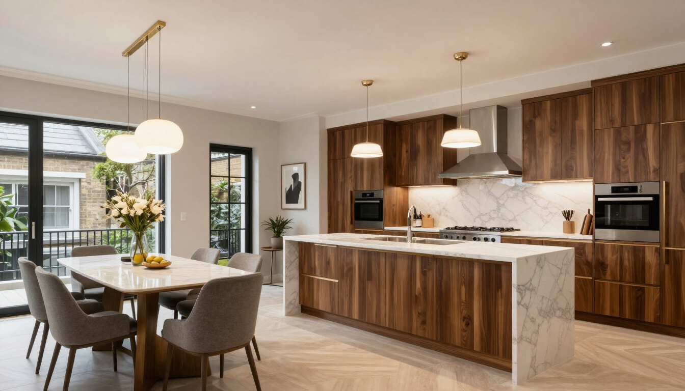 Walnut & Calacatta — Contemporary kitchen detail view 3, custom cabinetry by HS Kitchens Studio, Queens, NY New York