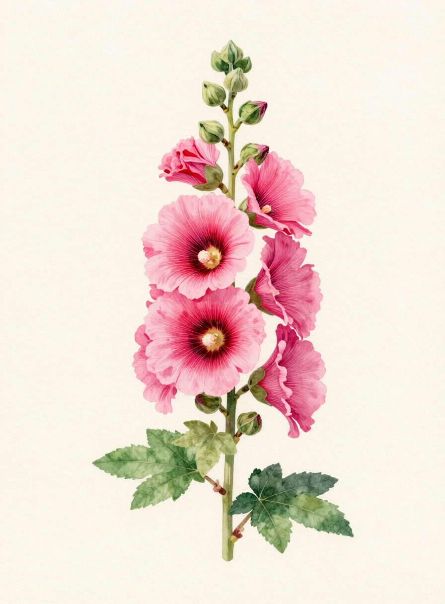 Watercolor painting of a rose Hollyhock
