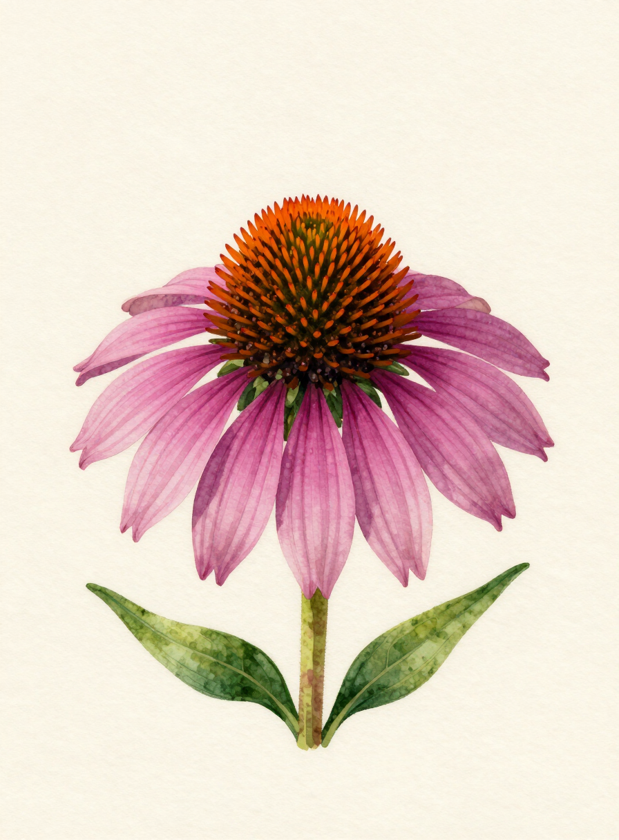Watercolor painting of a rose purple Coneflower