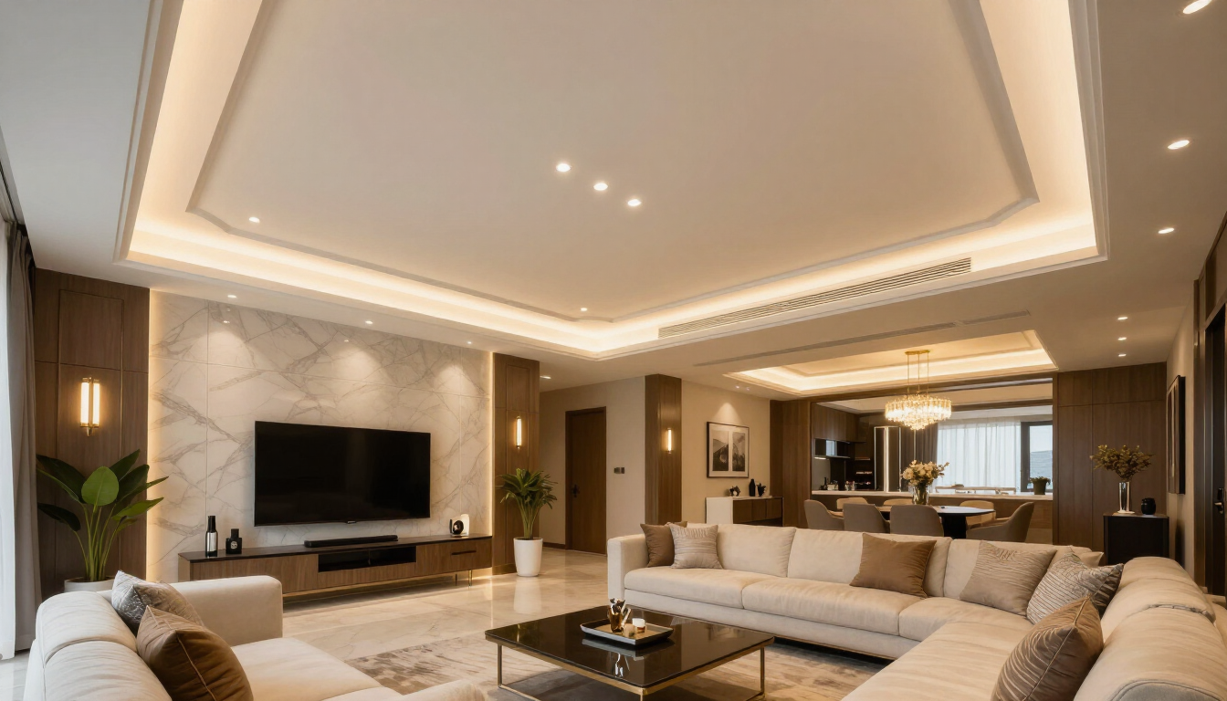Finished gypsum ceiling interior