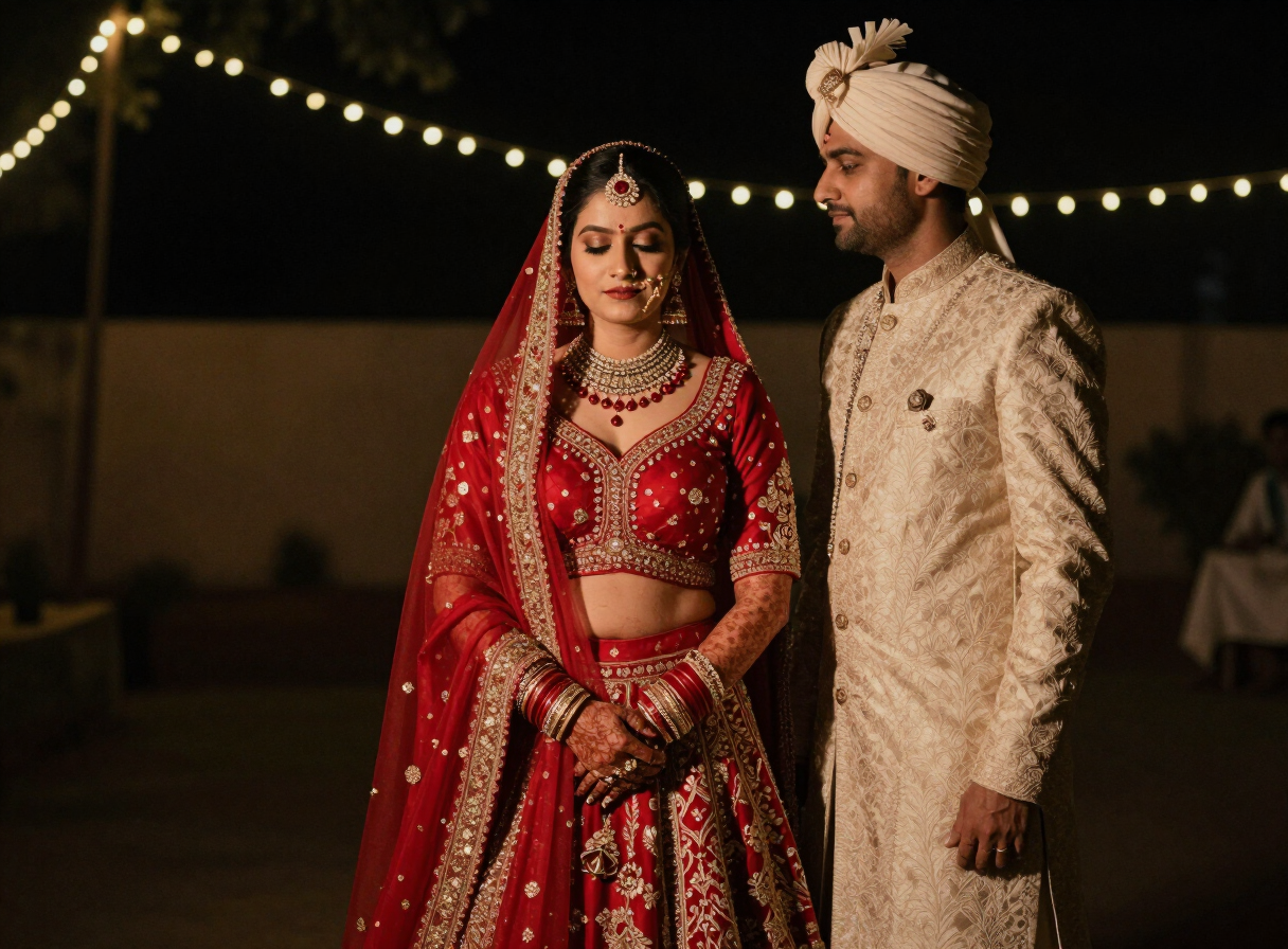 Bride and groom at a night wedding in Bihar — cinematic wedding photography