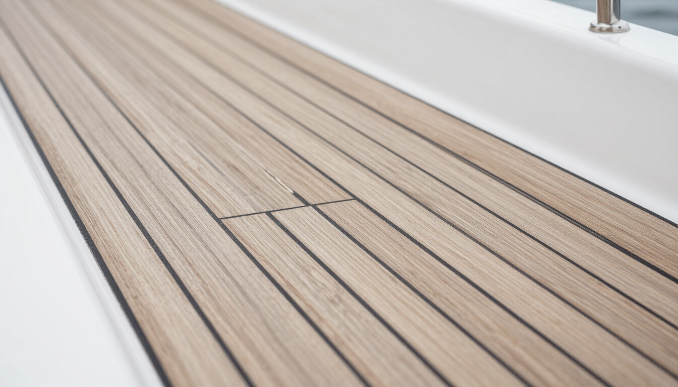 Quarter-sawn teak decking on a yacht