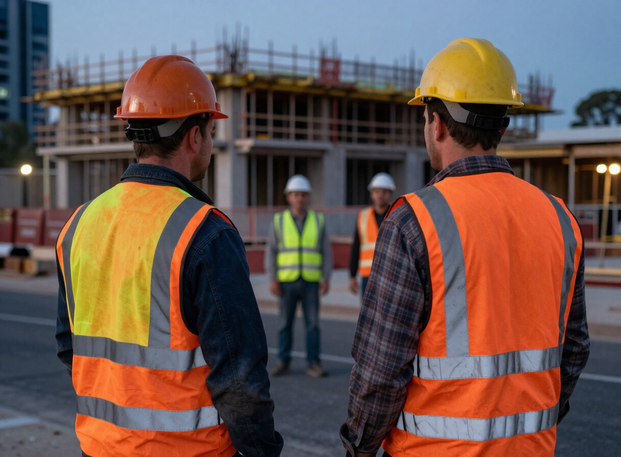 High visibility branded safety workwear on an Australian construction site