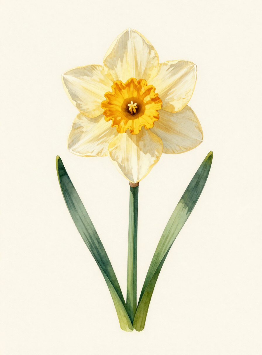 Watercolor painting of a gold Daffodil