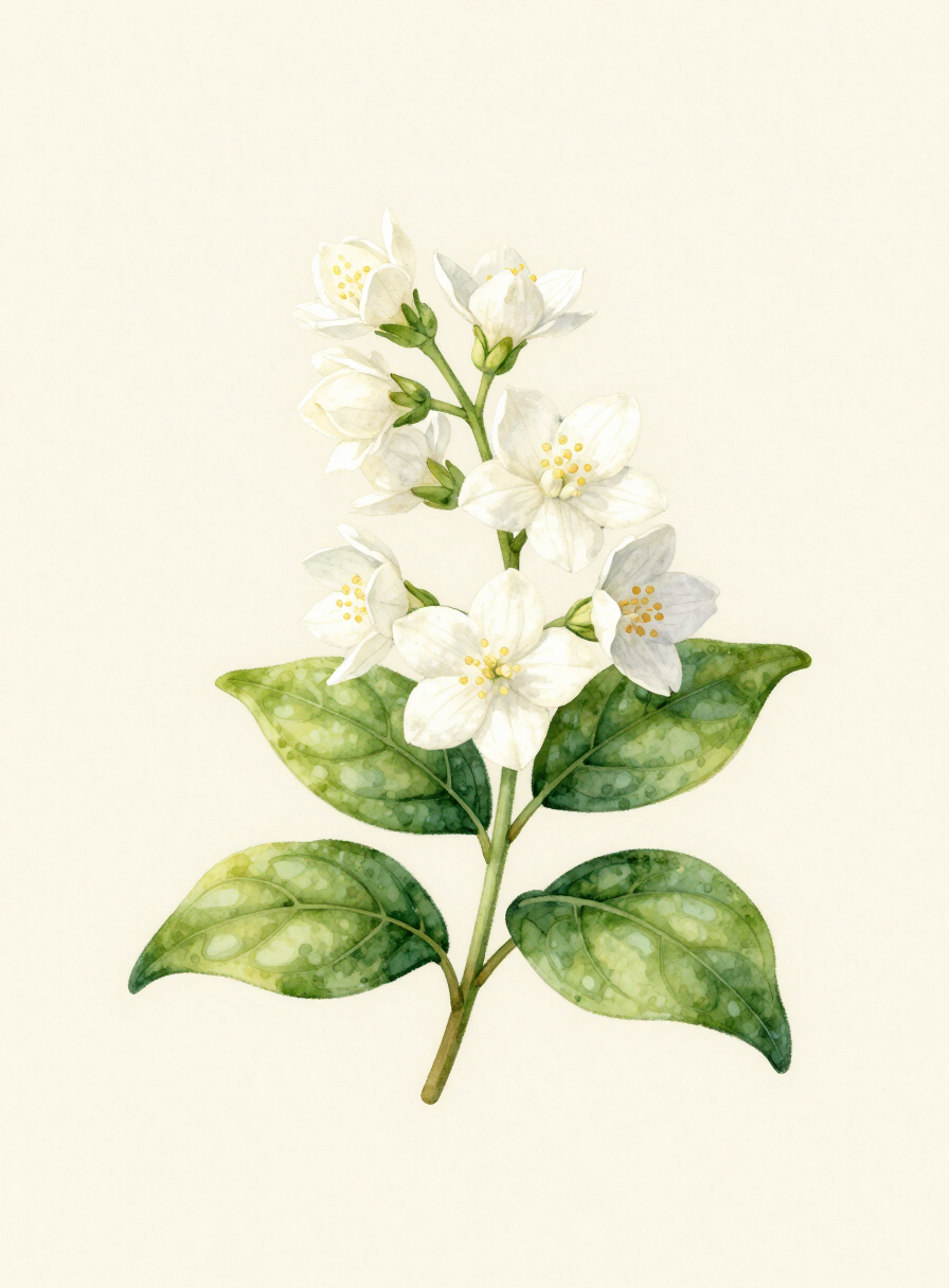 Watercolor painting of a white Jasmine