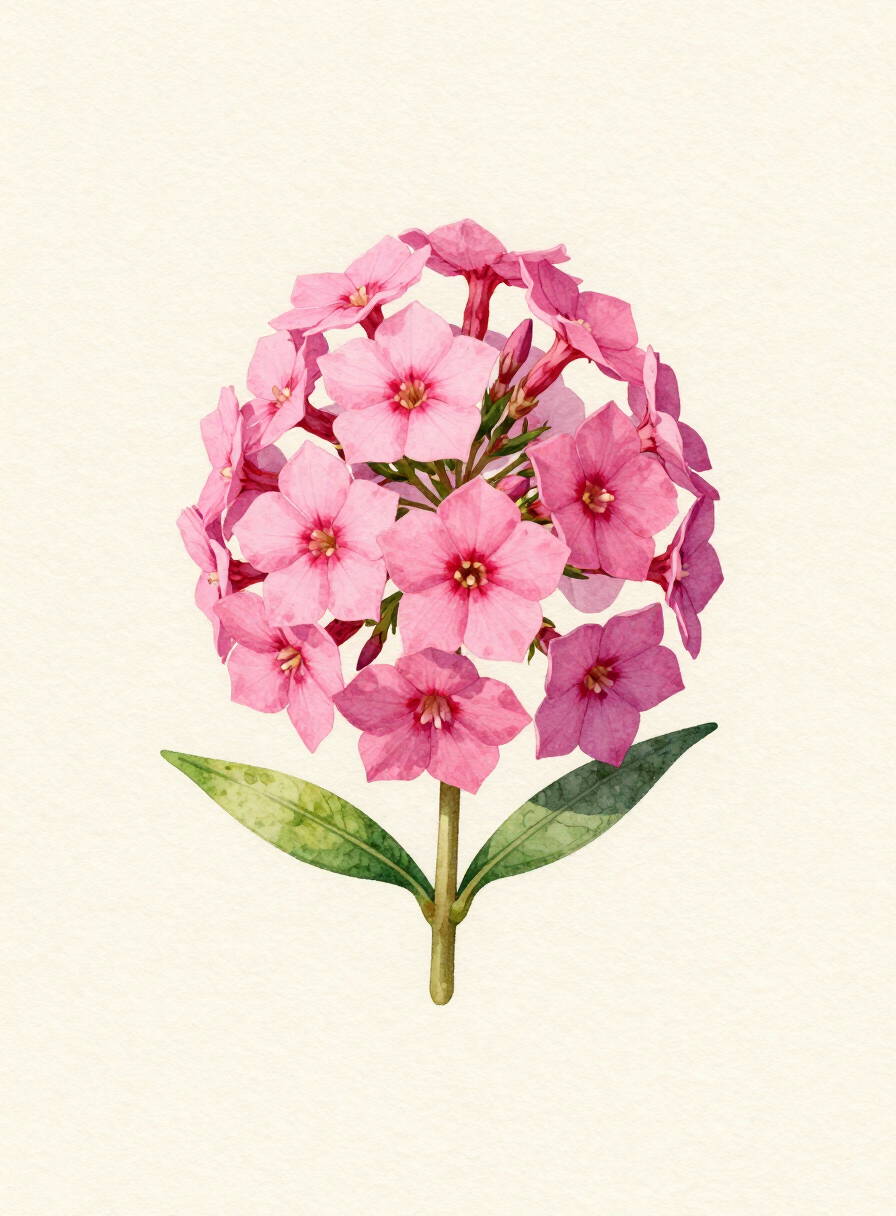 Watercolor painting of a pink Phlox