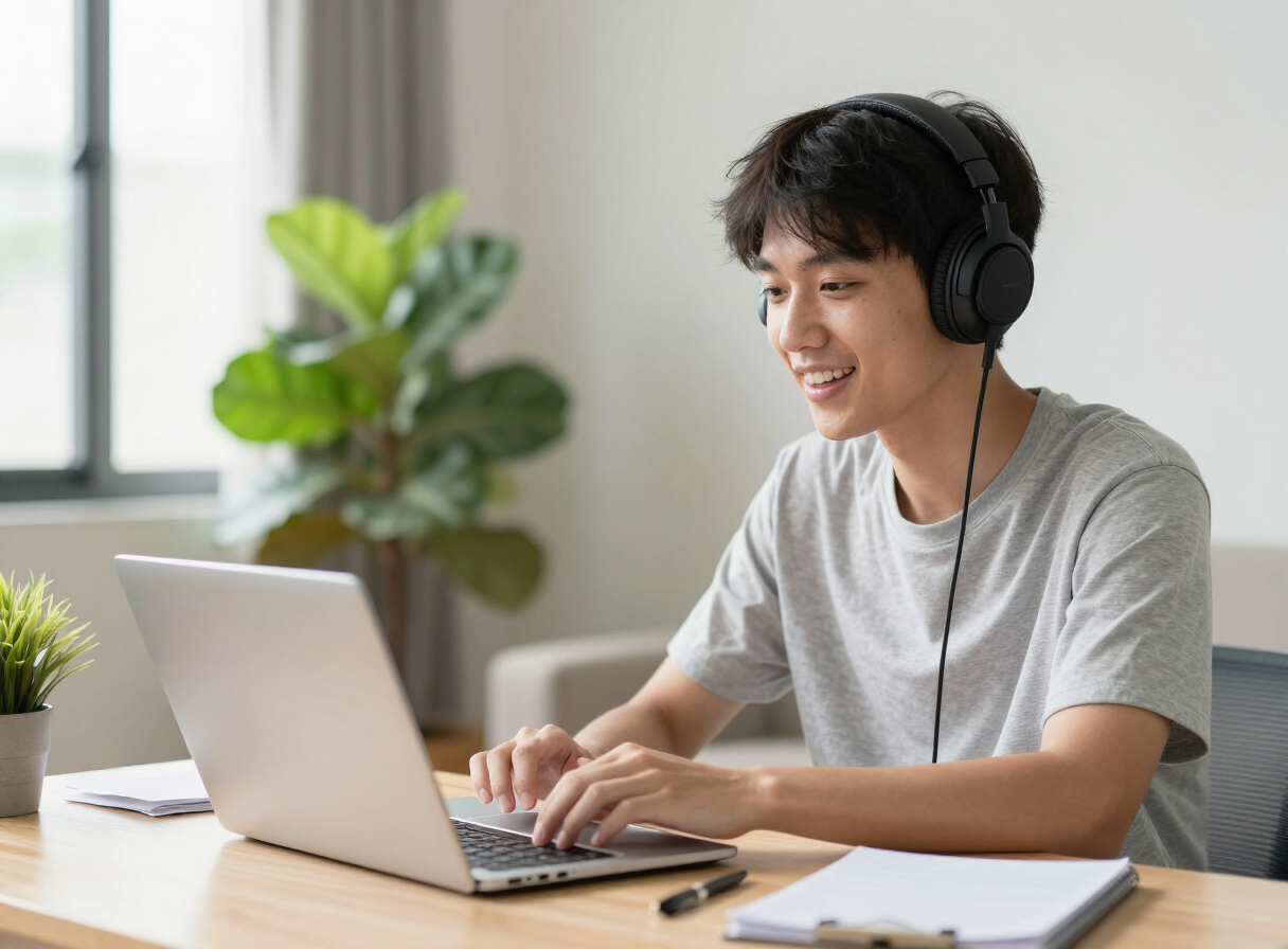 學員在線上課程中練習口說
