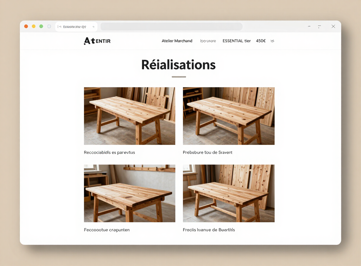 Page galerie de réalisations de l’artisan sur ordinateur