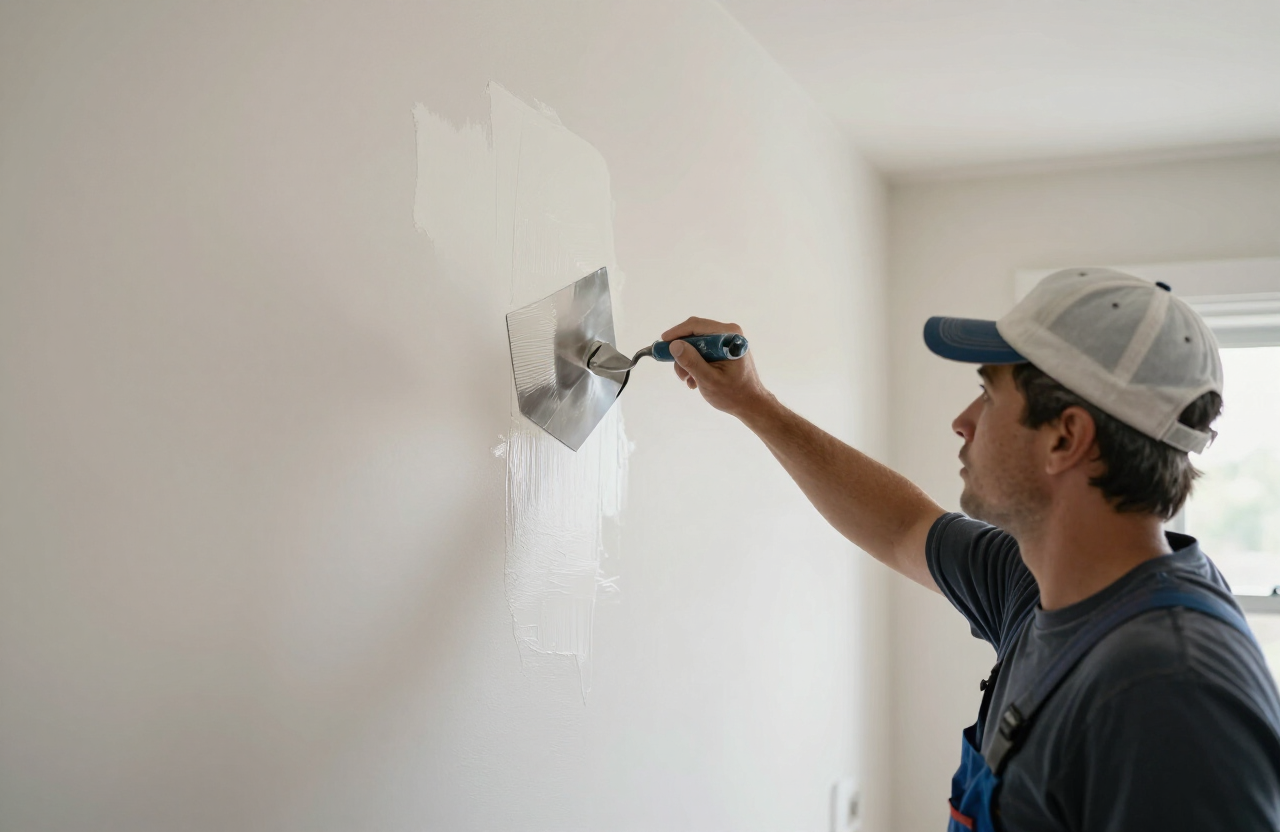 Skim coating in progress on a wall in an older Palisade Park NJ home