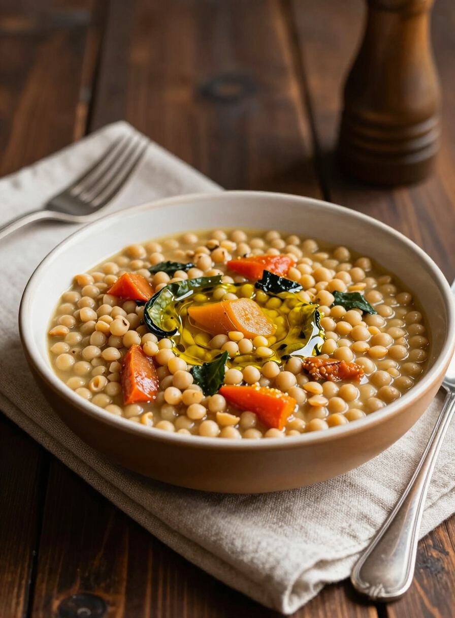 Minestra di lenticchie con verdure e olio extravergine