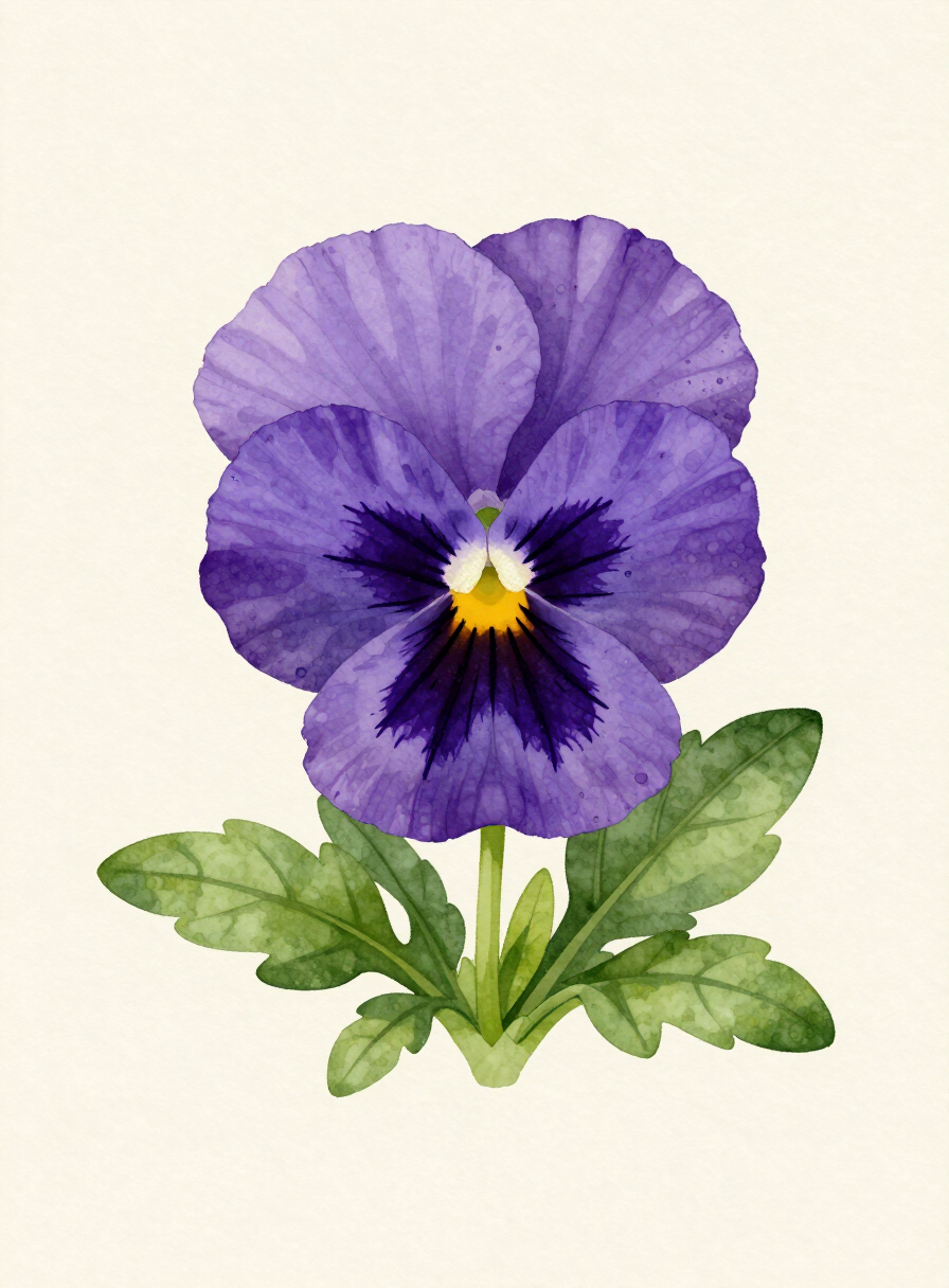 Watercolor painting of a violet Pansy