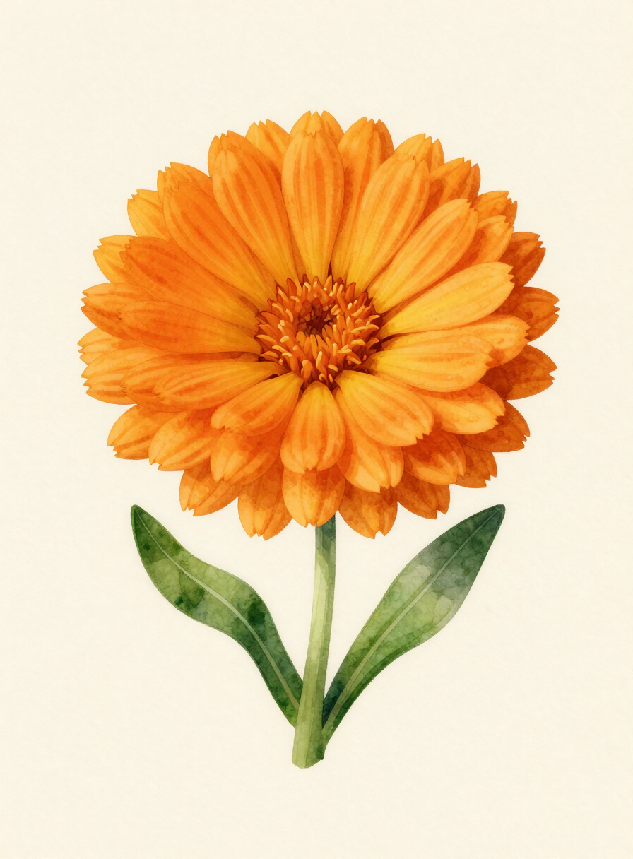 Watercolor painting of a orange Calendula