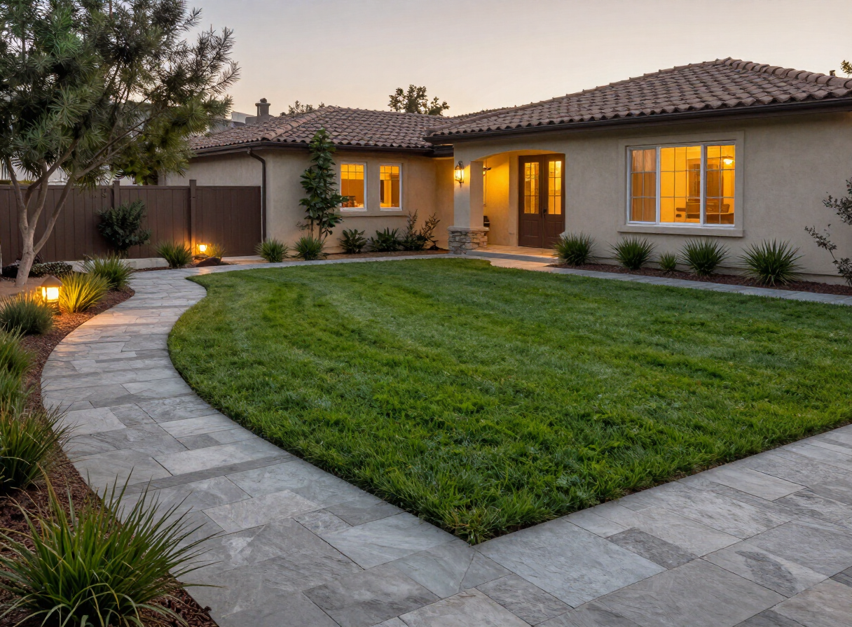 Luxury landscaped backyard with outdoor living space