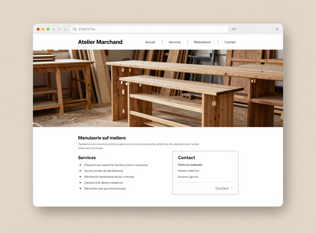 Page d’accueil du site de l’artisan sur ordinateur