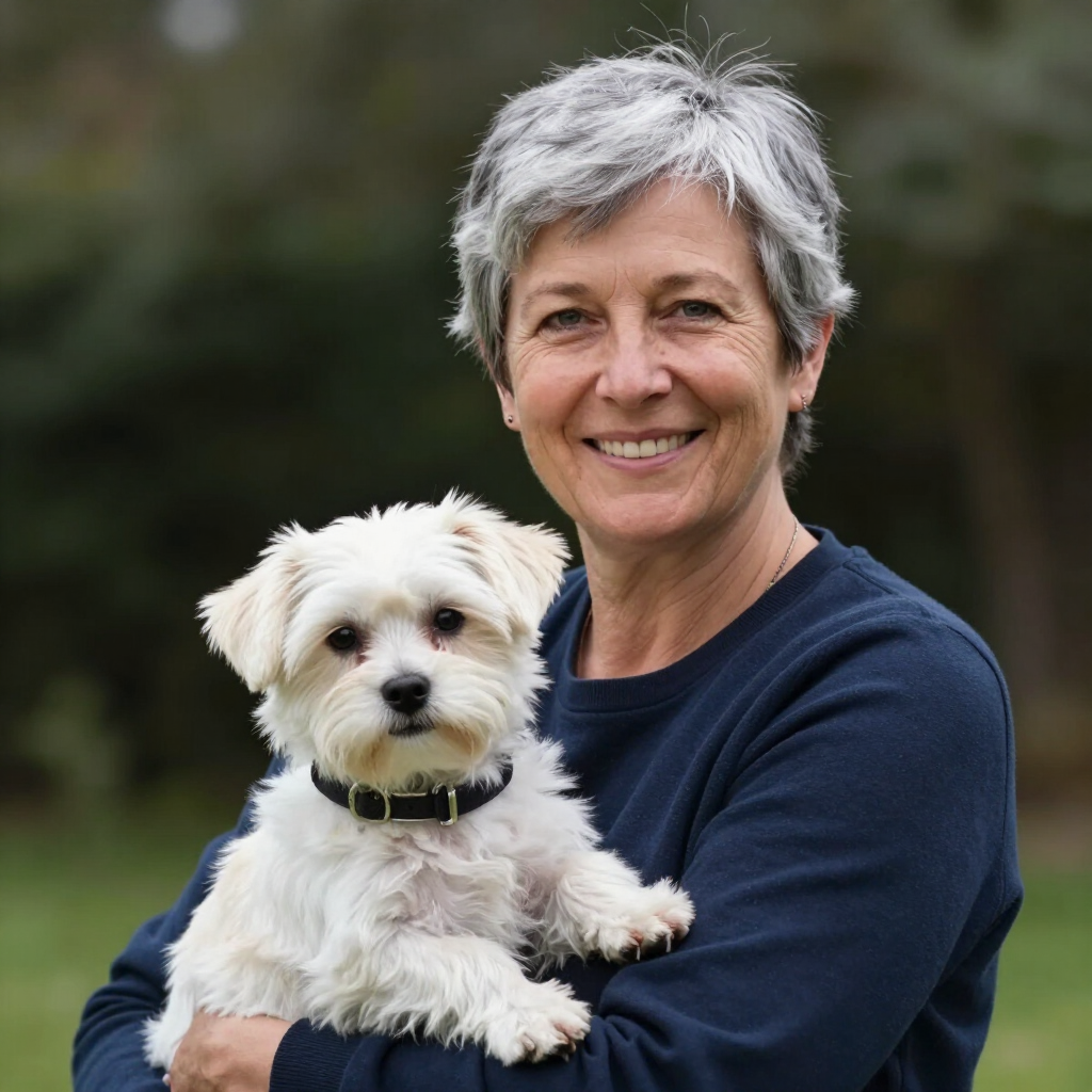Élise avec Nougat, animal adopté