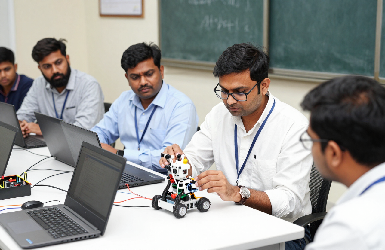Teachers being trained on robotics kits