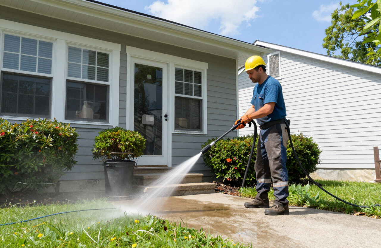 Surface preparation and power washing on East Rutherford NJ home exterior