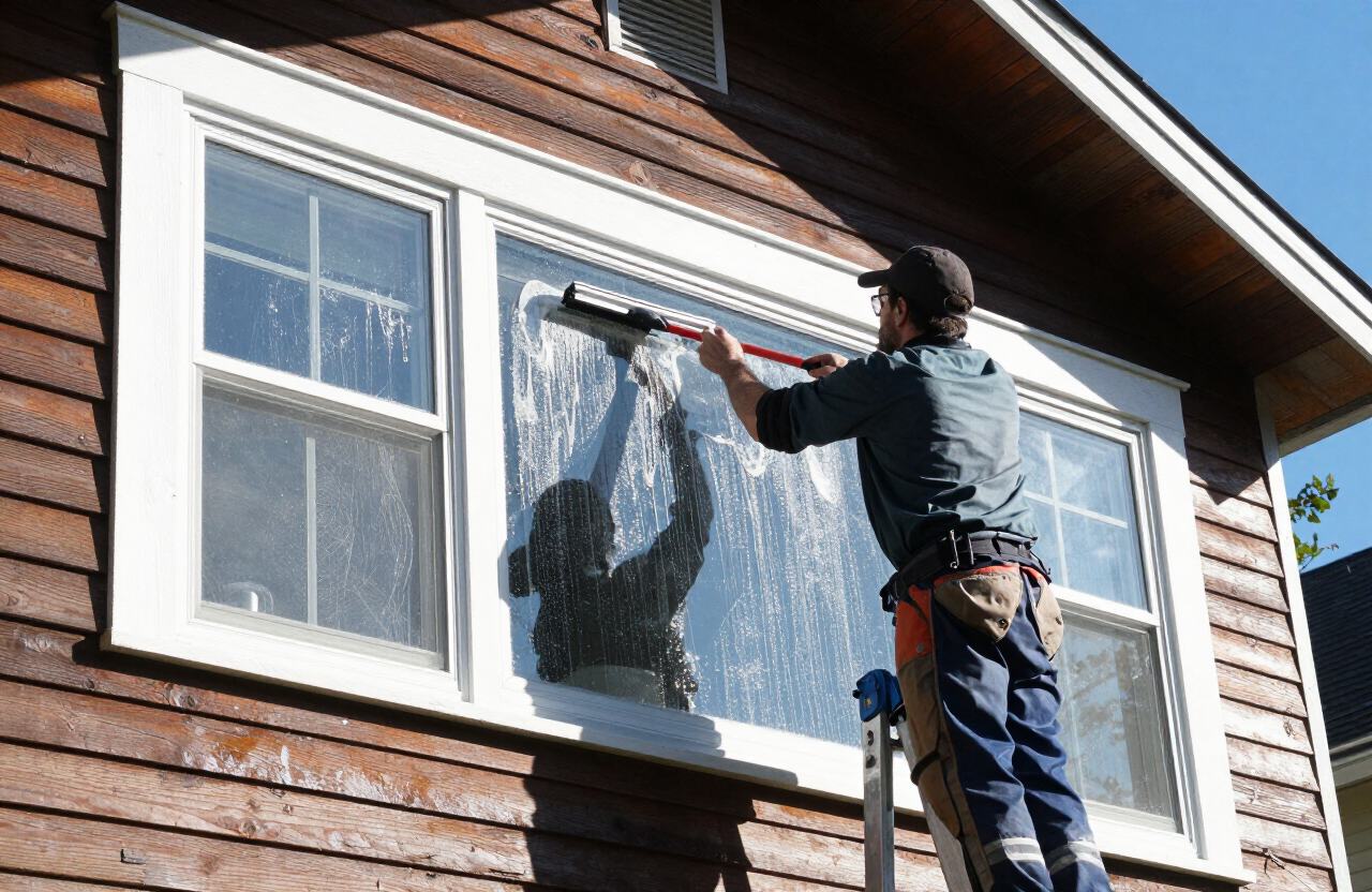 Window detailing on a cedar-sided home in suburban Vancouver