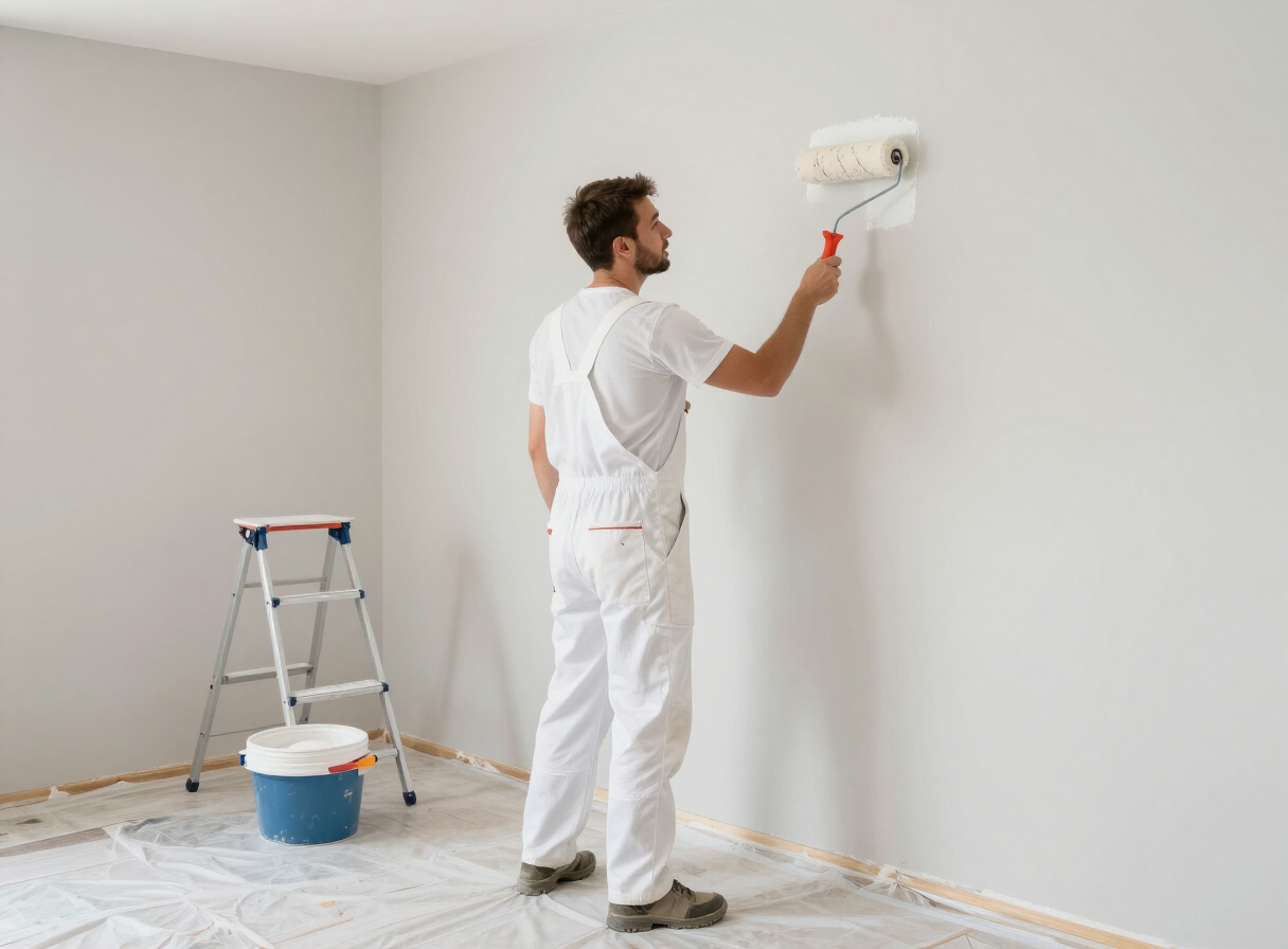 Maler bei der sorgfältigen Arbeit – illustratives Handwerkerfoto