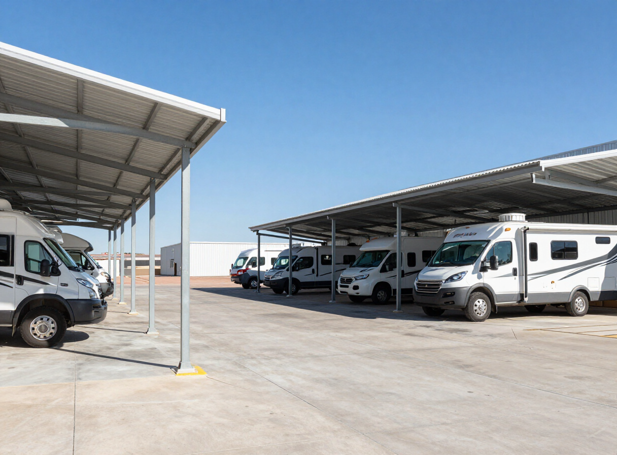 Covered canopy RV storage bays