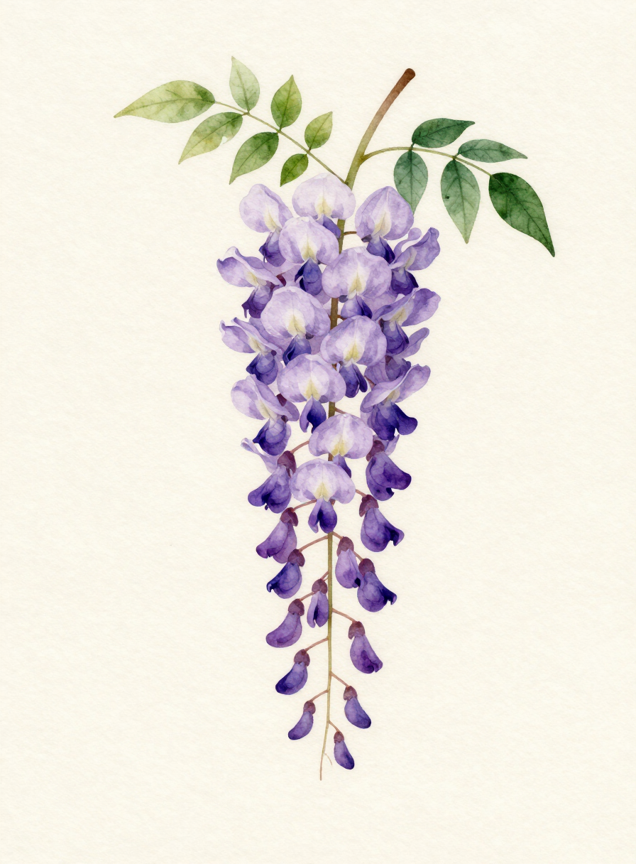 Watercolor painting of a lavender Wisteria