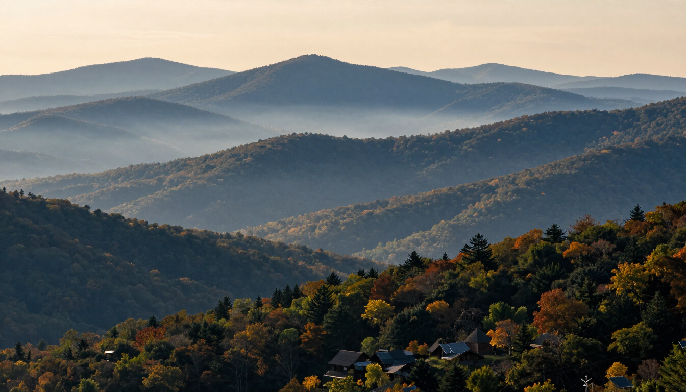 Misty Appalachian mountain landscape evoking the long history of regional music