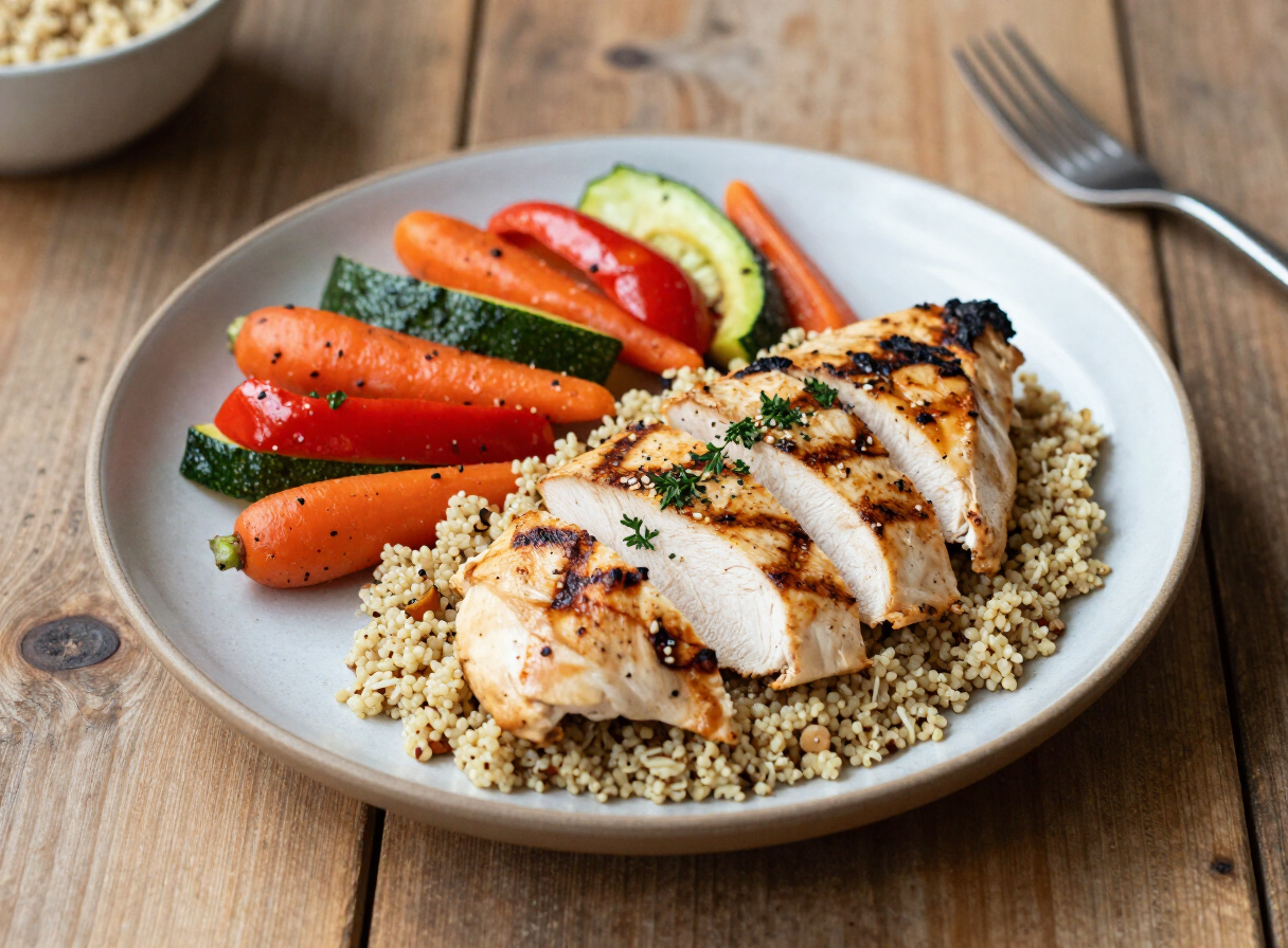 Pollo a la Plancha con Quinoa y Verduras Asadas
