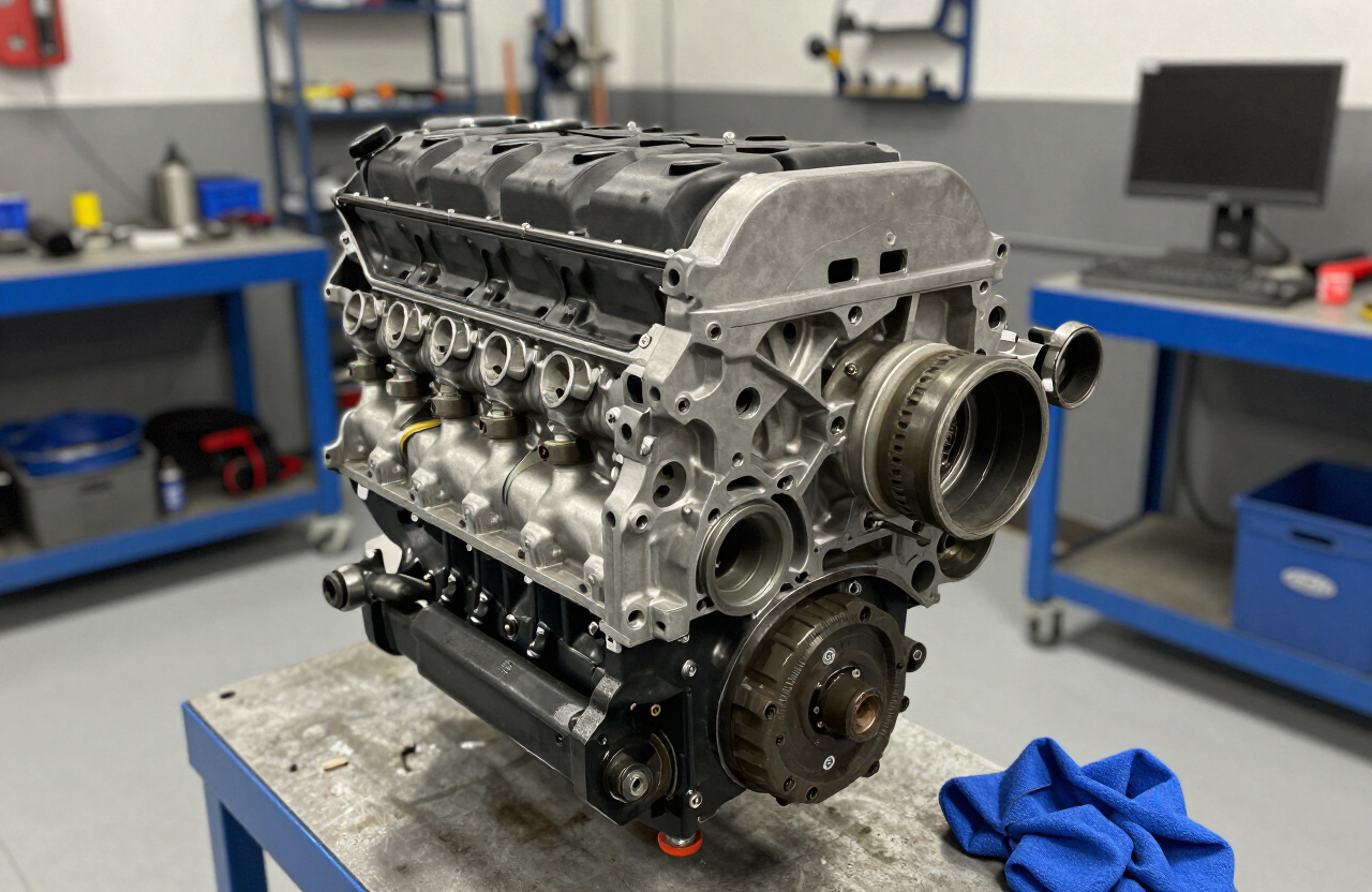 Ford Ranger 2.0 EcoBlue bi-turbo diesel engine on a rebuild stand