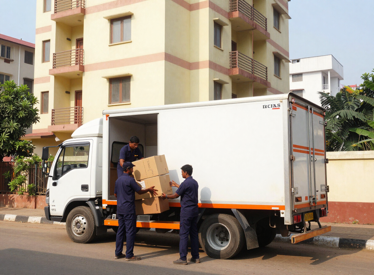 Moving Box truck being loaded by the crew