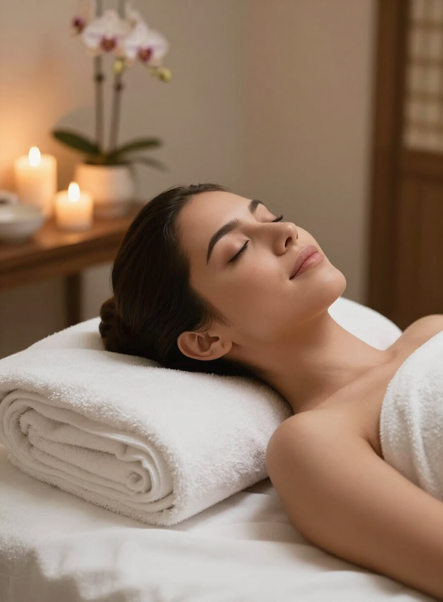Cliente relajada durante un tratamiento en Bela Spa