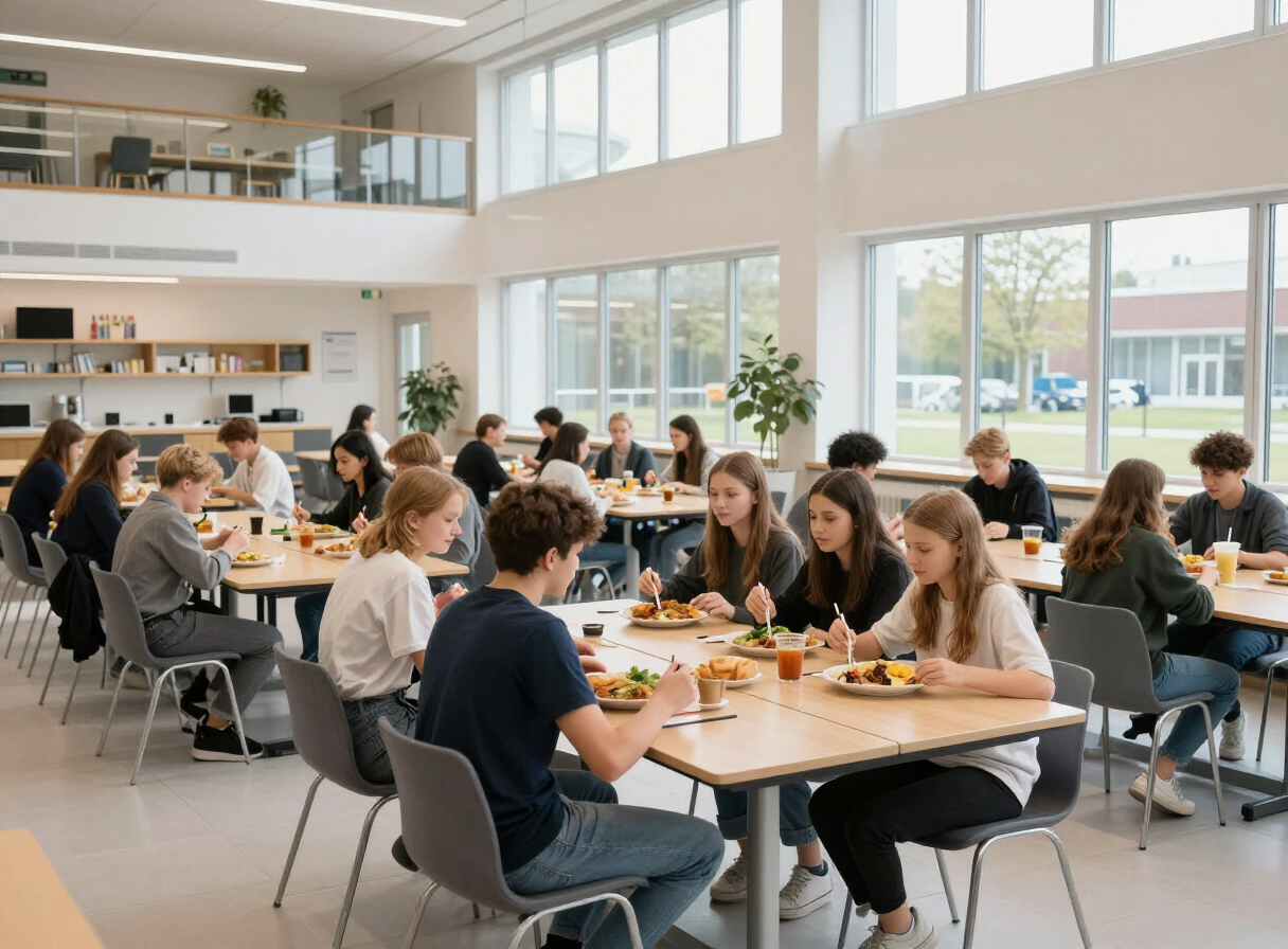 Leerlingen lunchen in een moderne schoolkantine