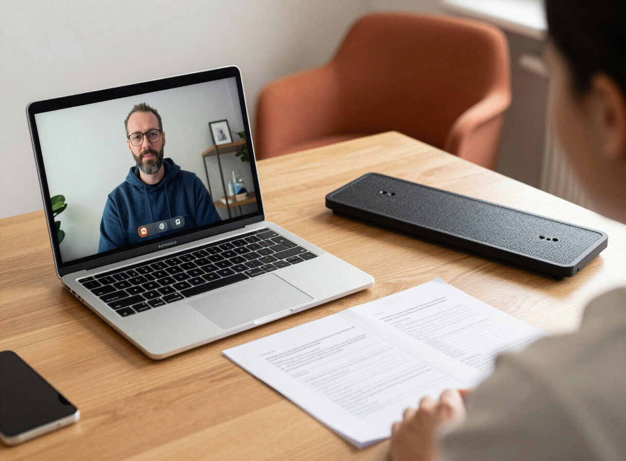 Laptop showing a follow-up video review session