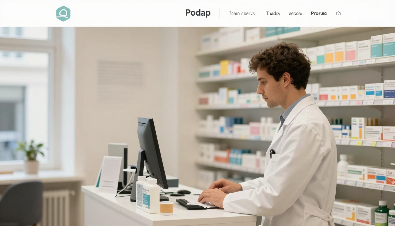 Pharmacist working in a contemporary pharmacy