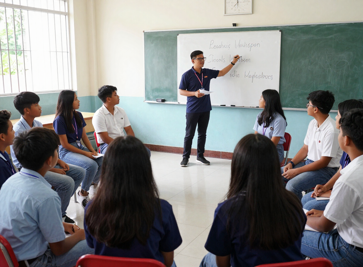 Students participating in a youth leadership workshop