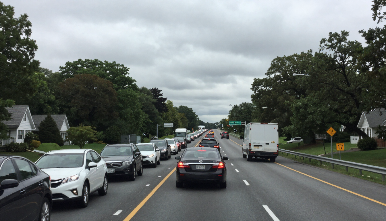Route 17 highway corridor near Hasbrouck Heights NJ with heavy traffic