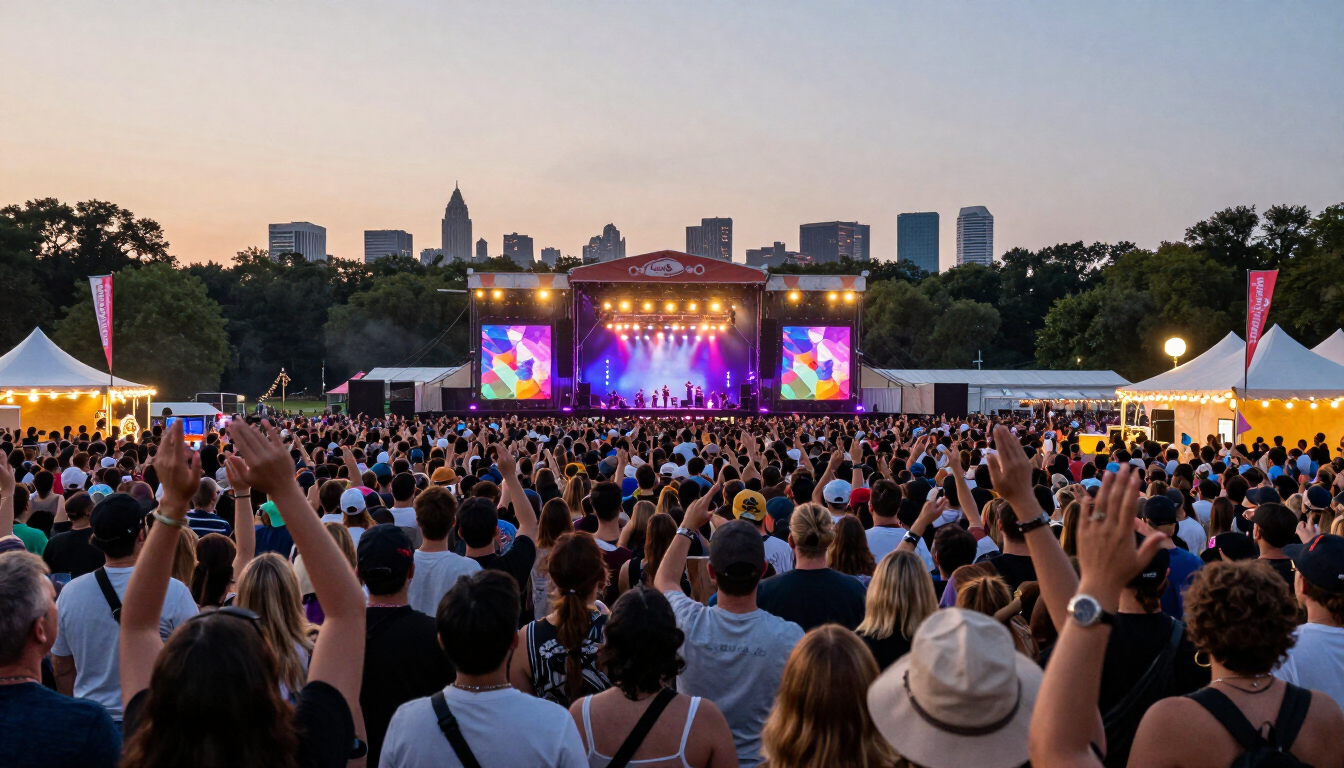 Crowd at Governors Ball music festival in Flushing Meadows Corona Park, Queens, New York City