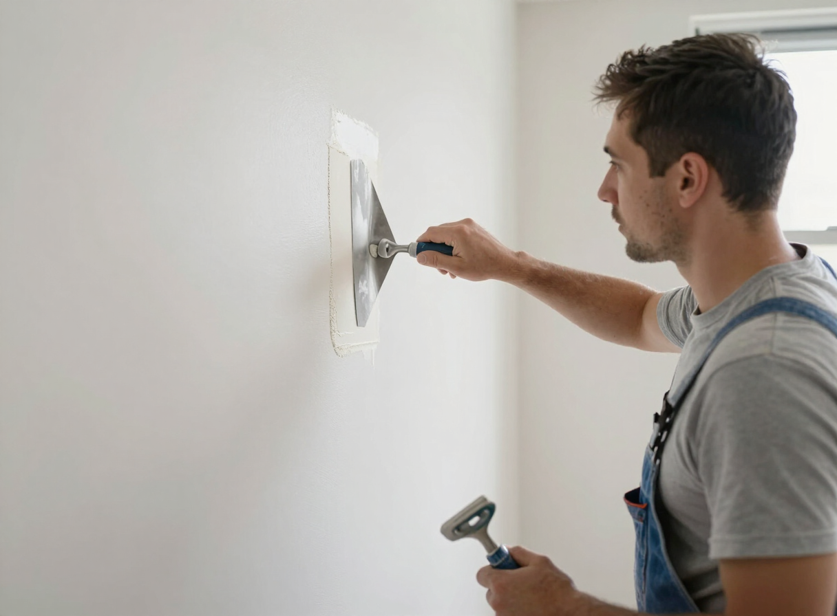 Skim coating in progress on a wall in an older West New York NJ apartment