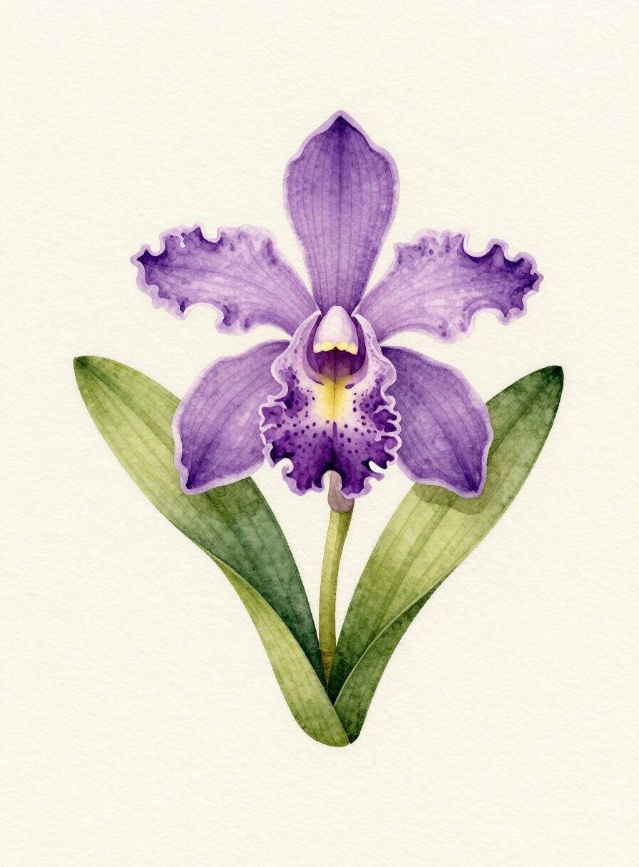 Watercolor painting of a lilac Orchid