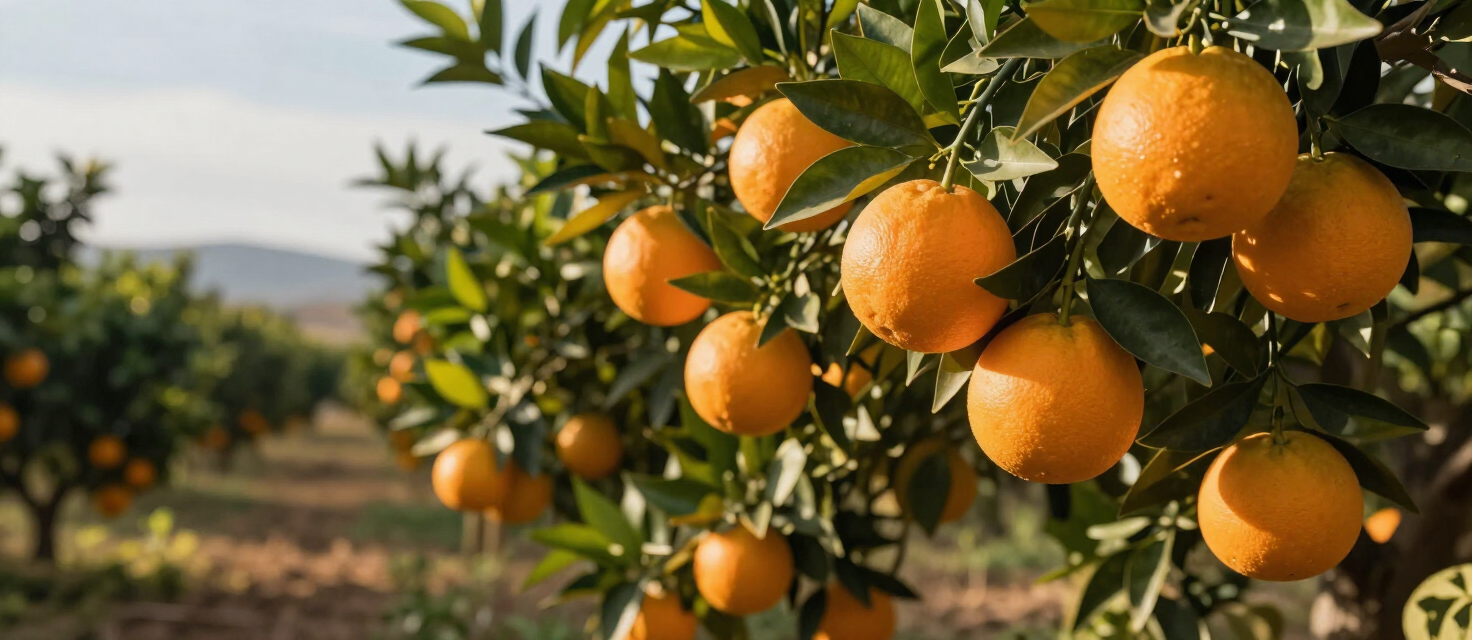 Naranjas maduras en un campo de cítricos valenciano
