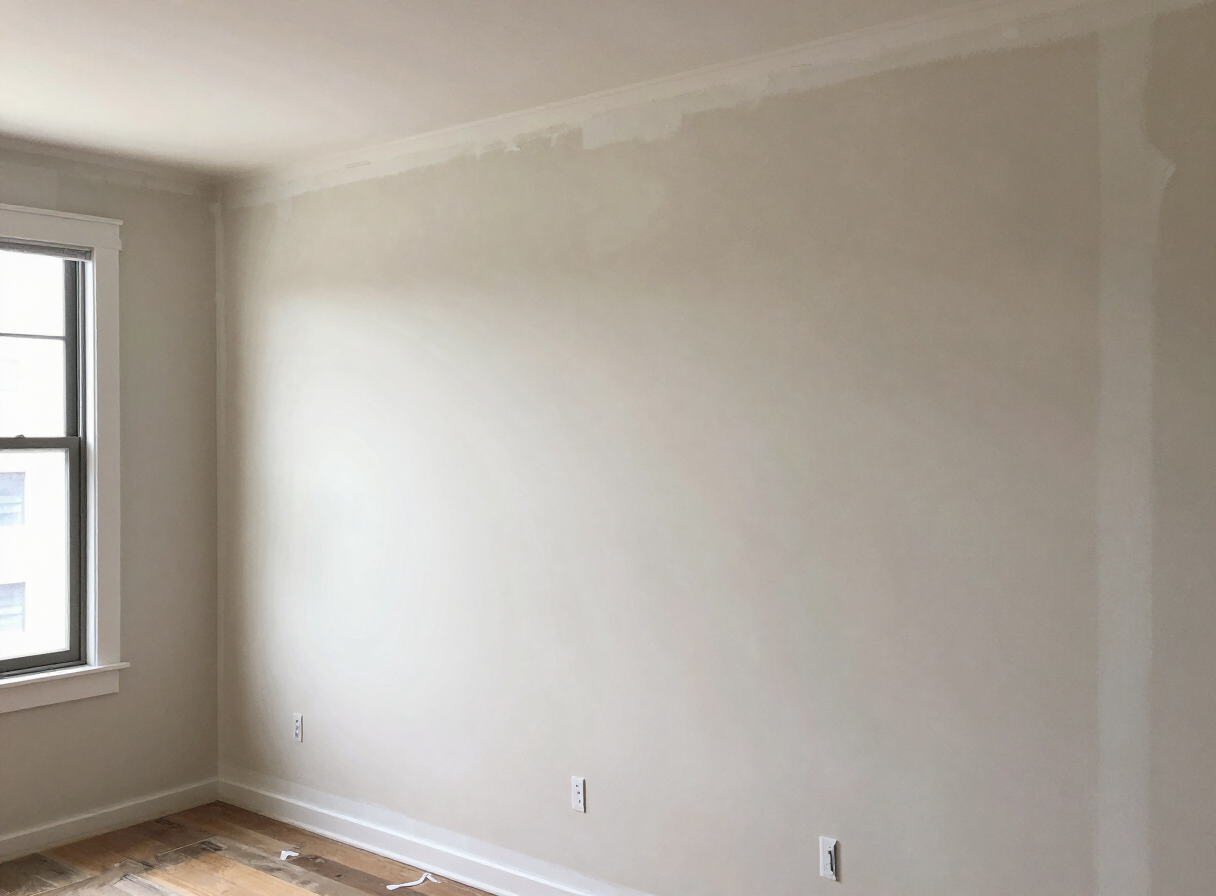 Repaired condo wall in a Weehawken NJ high-rise after drywall patching and repainting