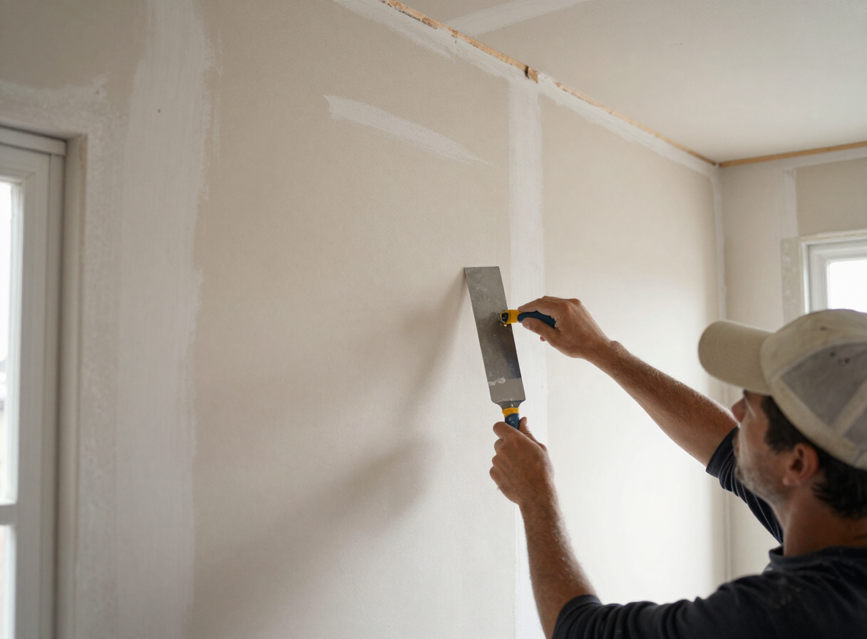 Drywall patching and skim coating in progress in Wood-Ridge, NJ