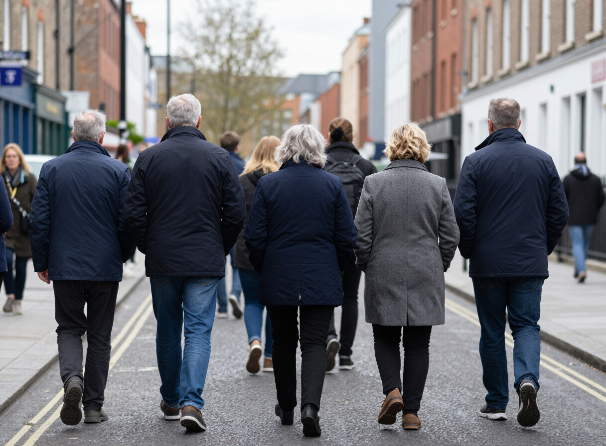 People walking together through a Dublin neighbourhood
