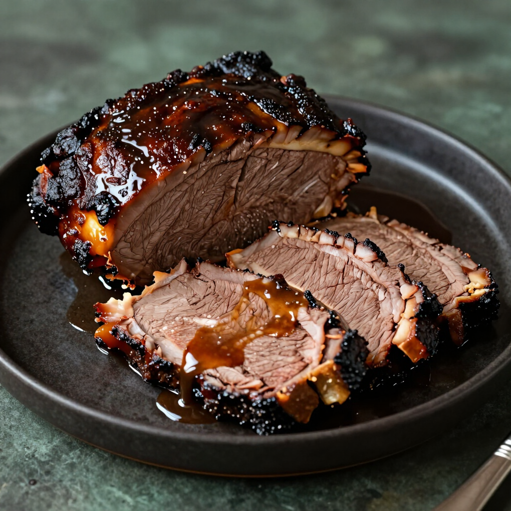 Richly glazed slow-cooked beef brisket