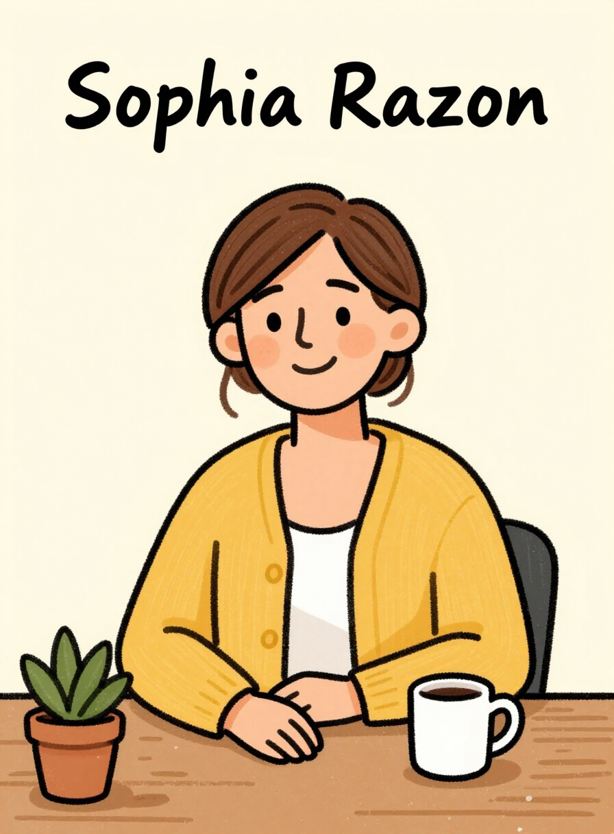 Hand-drawn portrait of Sophia Razon, author of Survival Guide for Overwhelmed Charity Workers
